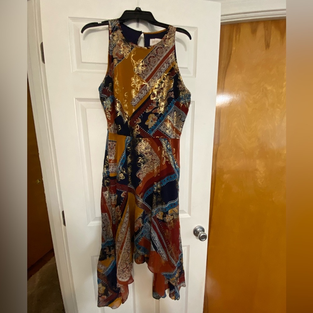 Laundry Dress with  Patchwork Blue and Gold Pattern